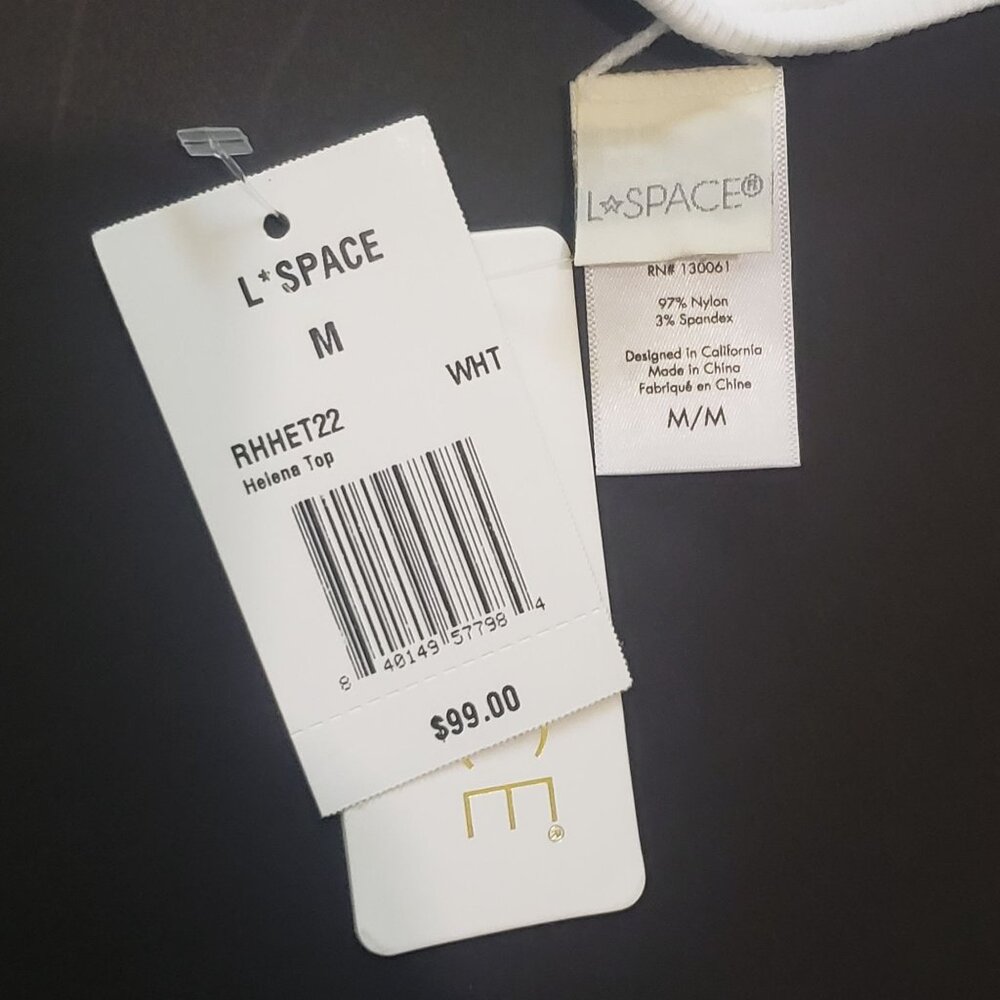 L*Space LSPACE Ribbed Helena Bikini Top Women's Size Medium White Adjustable NWT - Picture 2 of 12